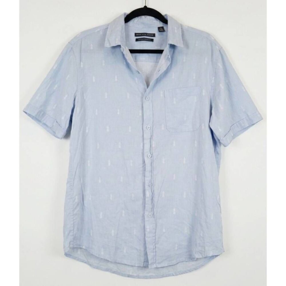 Saks fifth Avenue mens large shirt baby blue linen pineapple short sleeve
